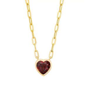 Garnet 14kt Yellow Gold Heart Paperclip Necklace-Costco jewelry-NEW